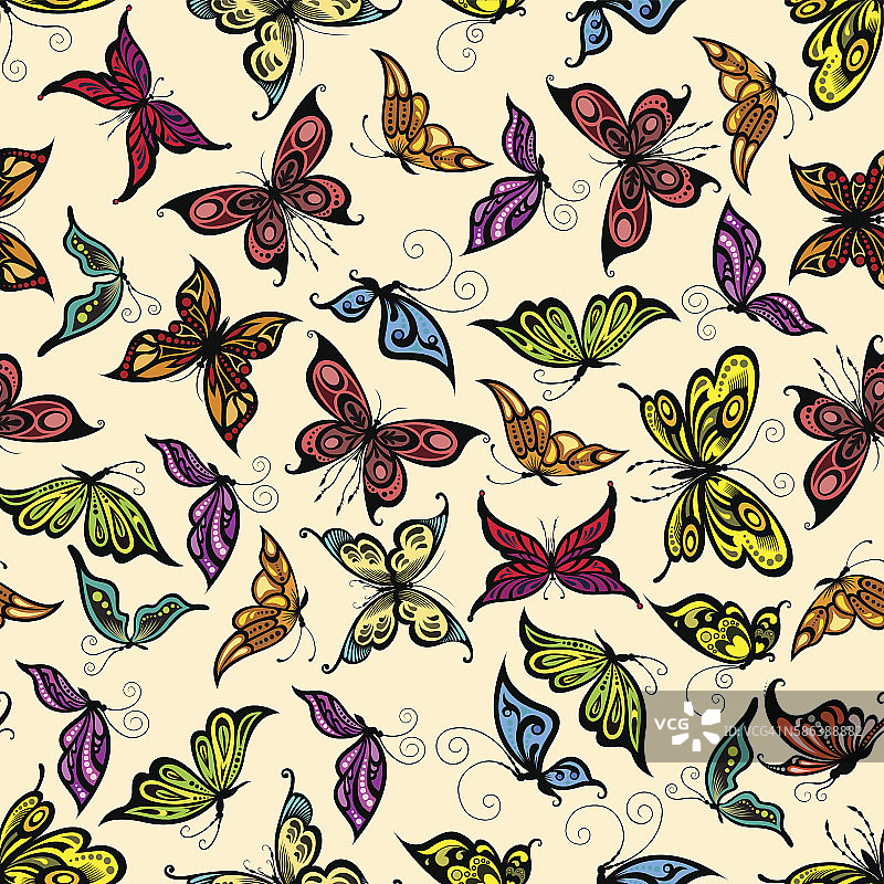 飞热带蝴蝶无缝图案图片素材