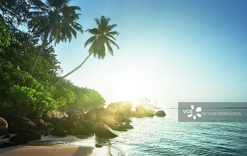 塞舌尔马埃岛海滩上的日落图片素材