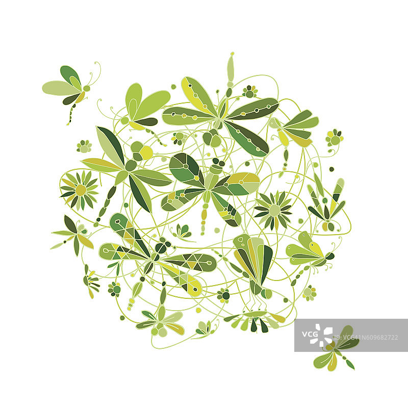 蜻蜓绿色系列，为您的设计草图图片素材