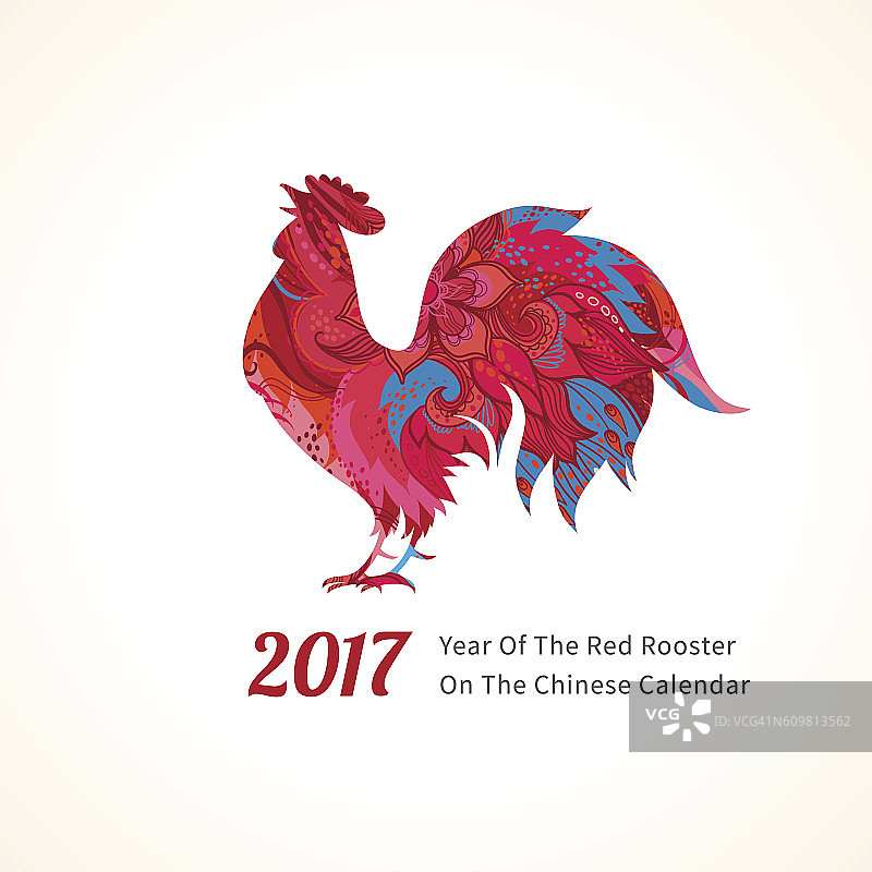 红公鸡象征2017年。图片素材