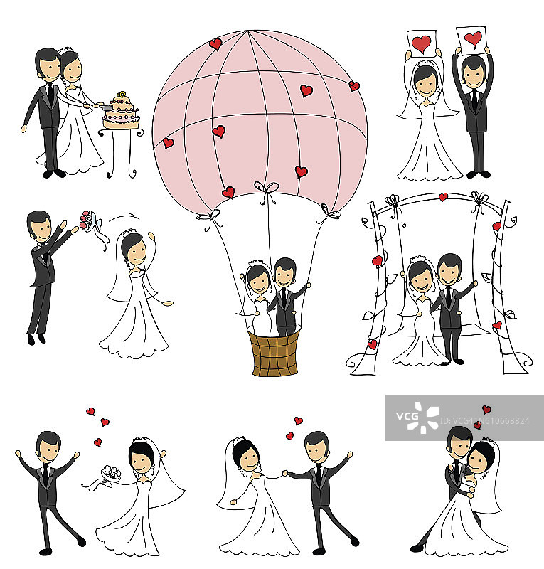 一套婚礼夫妇插图图片素材