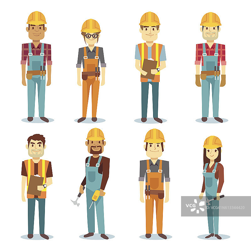 建设者承包商男和女工人向量人字符集图片素材