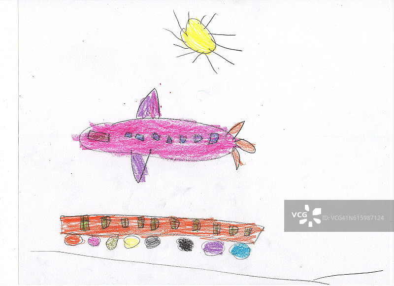 孩子们在画飞机和火车的素描图片素材