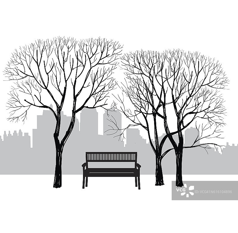 公园里有树和长椅。城市花园景观。自然的城市图片素材