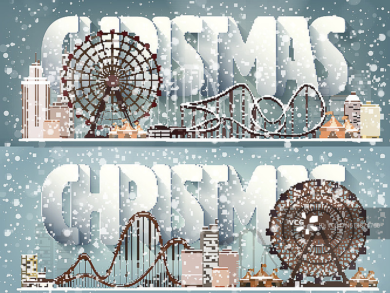 矢量插图。冬天的城市景观。雪的城市。圣诞节和图片素材