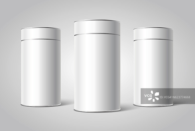三白空白锡罐包装模型。图片素材