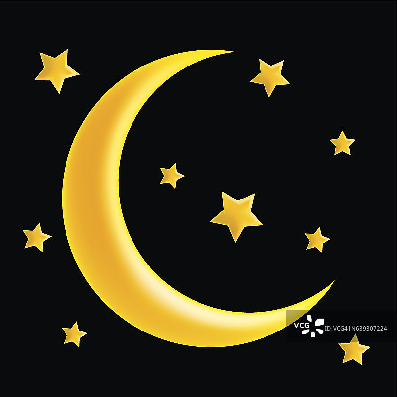 新月和星星矢量符号图标设计。图片素材