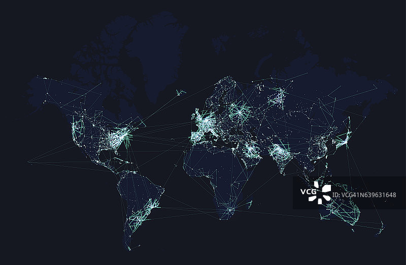 世界地图与全球技术和电信网络。矢量图图片素材