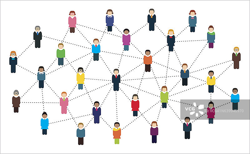 社交网络方案，包含人与人之间的联系。图片素材