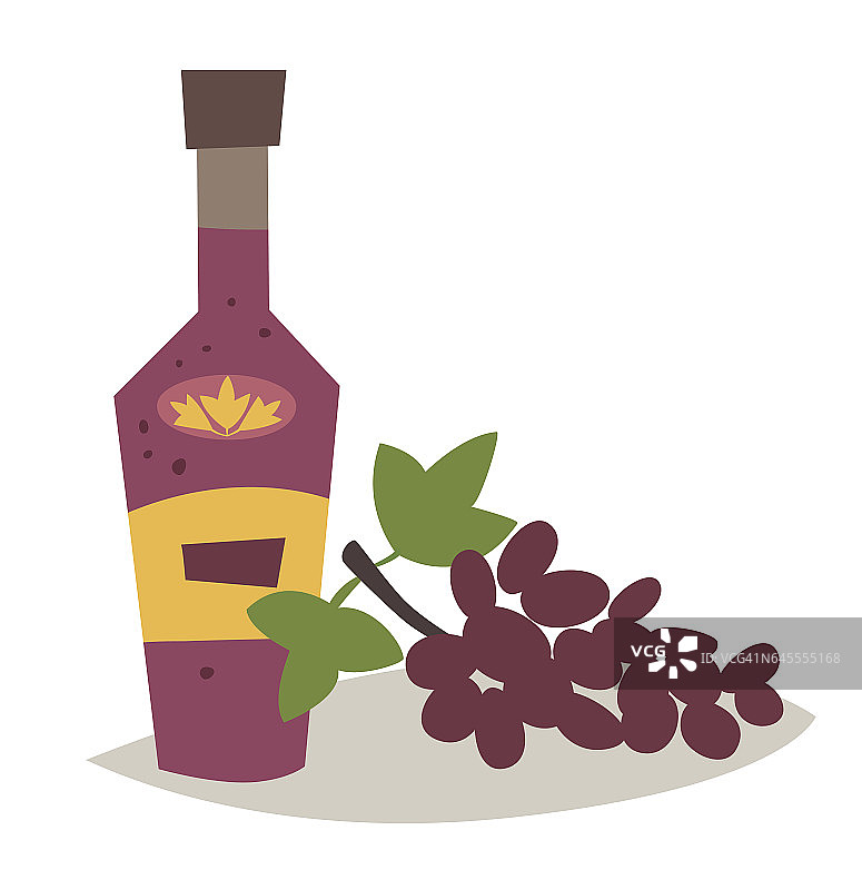 葡萄酒和葡萄矢量插图。与酒精瓶图片素材