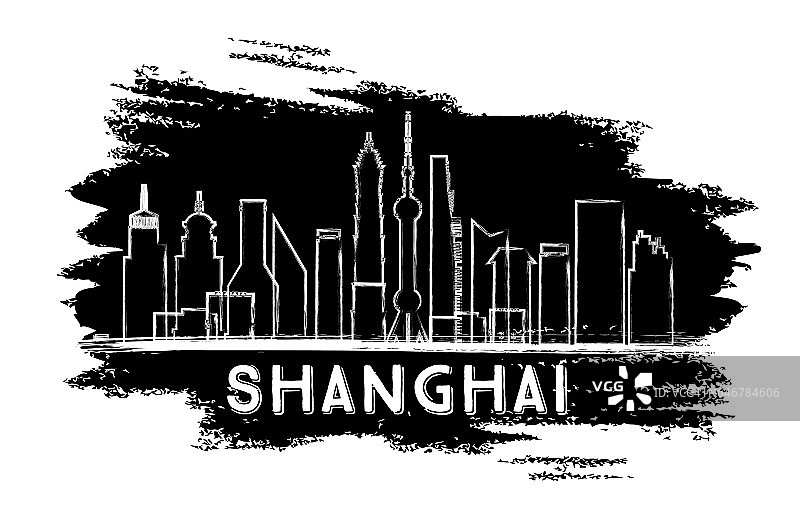 上海天际线轮廓。手绘草图。图片素材
