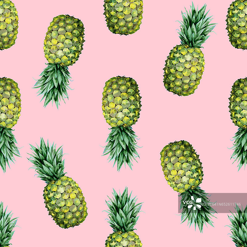 无缝水彩菠萝水果插图。图片素材