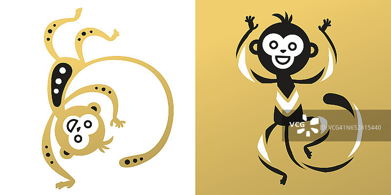 猴子矢量插图中国风格图片素材