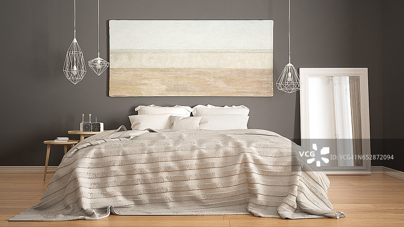 经典的卧室，斯堪的纳维亚现代风格，简约的室内设计，特写图片素材