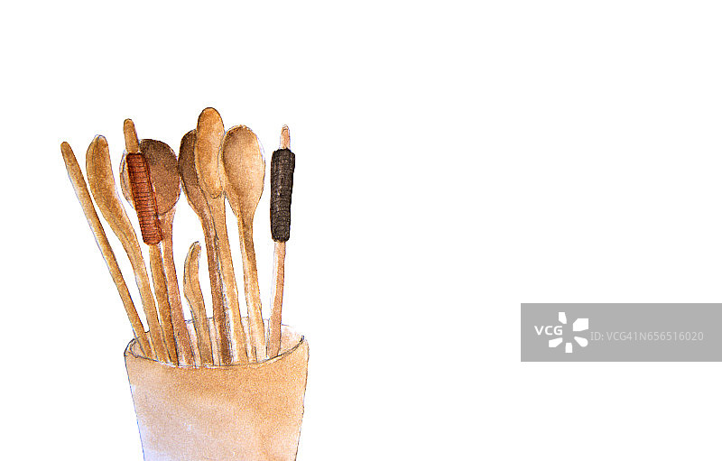 木制的勺子，叉子和筷子有文字的地方图片素材