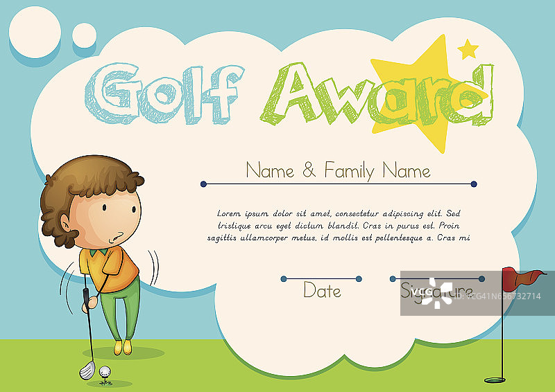 高尔夫球奖励证书模板图片素材