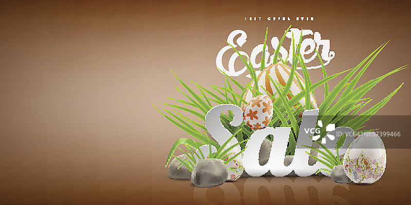 最后复活节大减价广告横幅的背景用彩蛋装饰图片素材
