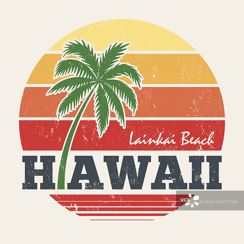 夏威夷拉尼凯海滩t恤印花棕榈树。图片素材