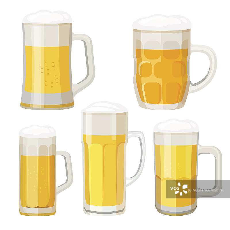 啤酒杯的收集与处理孤立的白色。图片素材