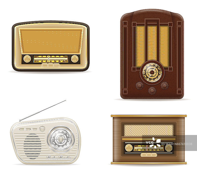 收音机老复古复古设置图标股票矢量插图图片素材
