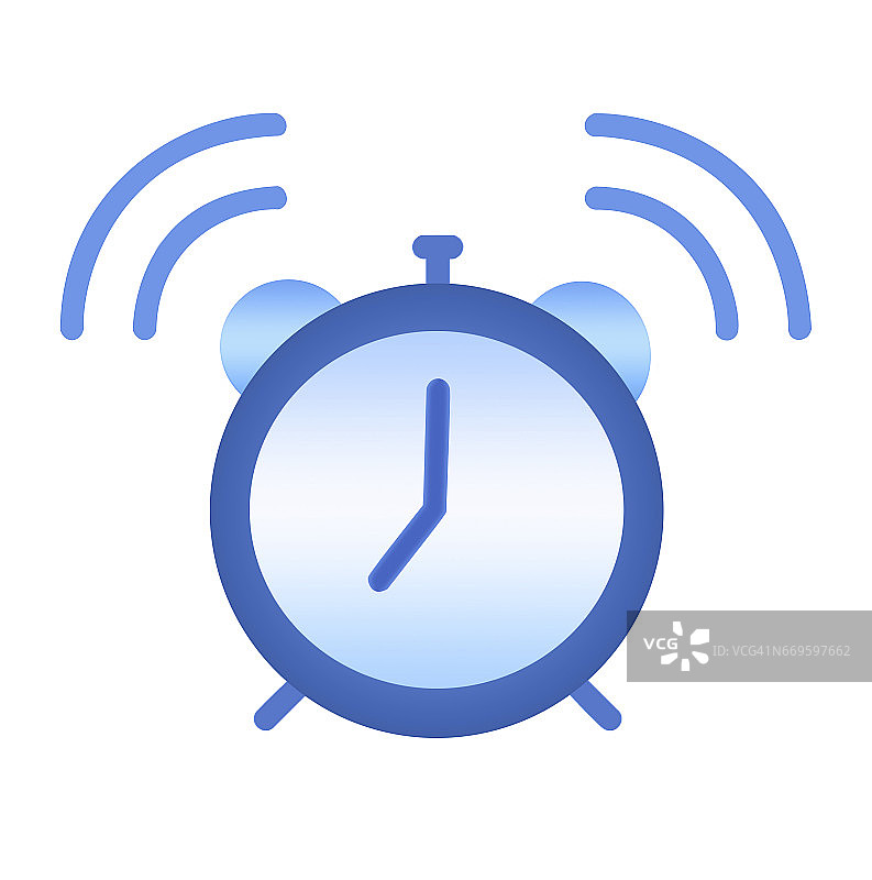 一个孤立的白色背景蓝色闹钟在7点响的插图图片素材