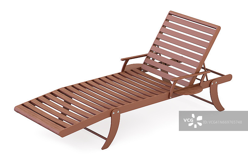 木制太阳躺椅特写，3D渲染孤立的白色背景图片素材