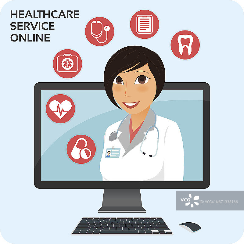 医疗服务网络。与女医生在笔记本电脑屏幕上的医疗咨询概念。图片素材