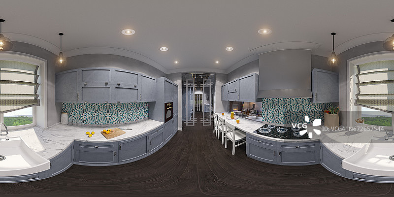 厨房室内设计的3d插图图片素材