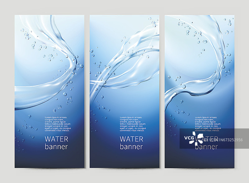 向量蓝色背景与流动和水晶清澈的水滴图片素材