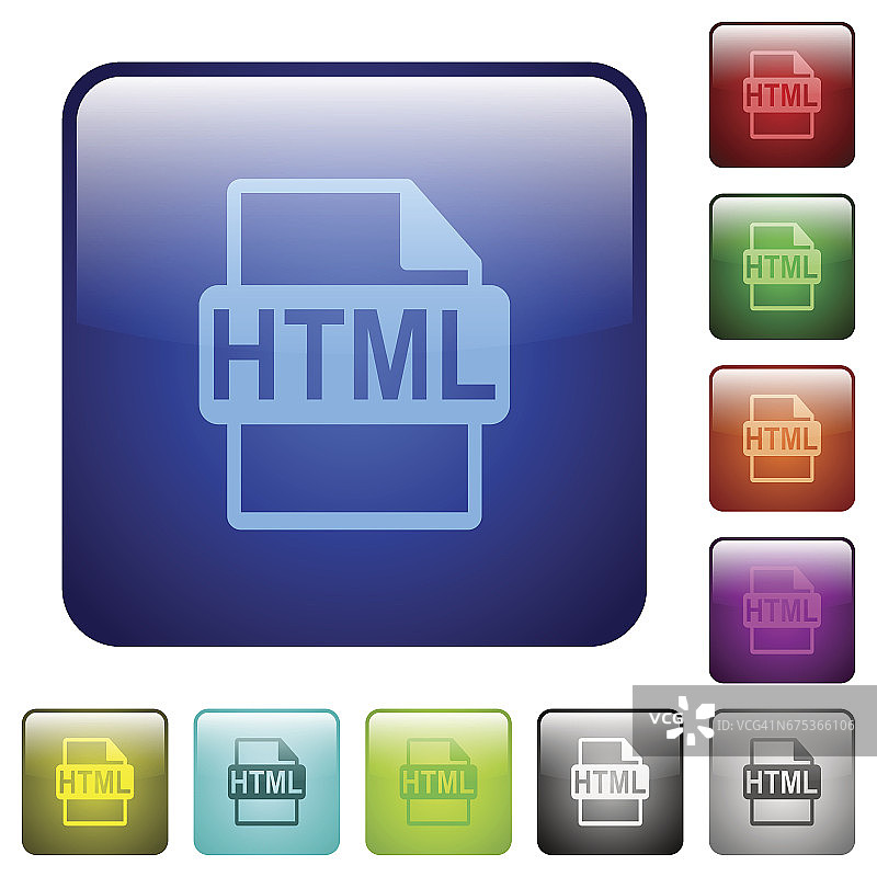 彩色HTML文件格式的方形按钮图片素材