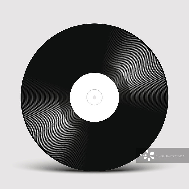 黑胶唱片磁盘模型与白色标签，留声机图片素材