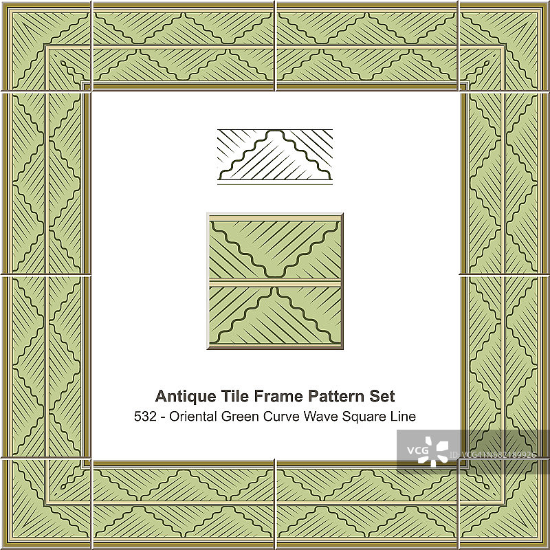 仿古瓷砖框架图案集东方绿曲线波浪横线图片素材