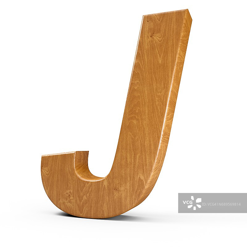 3d渲染木材材料斜体字母J孤立白色背景图片素材