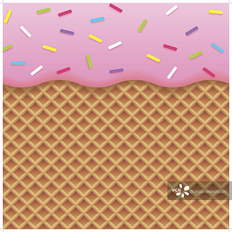 草莓冰淇淋和威化饼背景图片素材