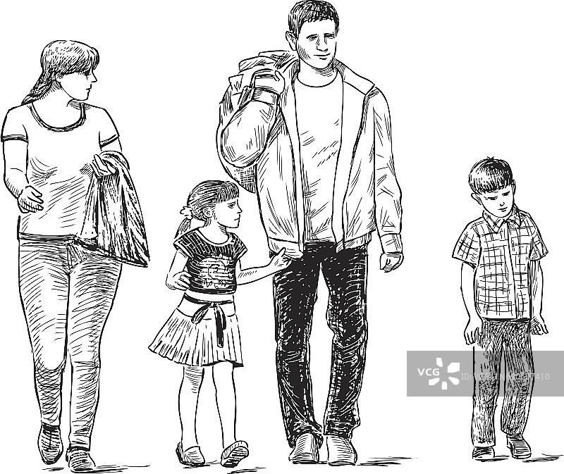 散步家庭的素描图片素材