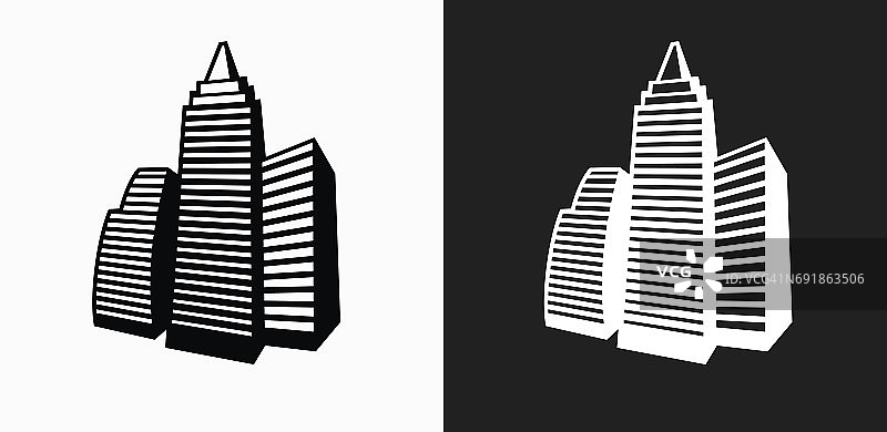建筑物图标在黑色和白色矢量背景图片素材