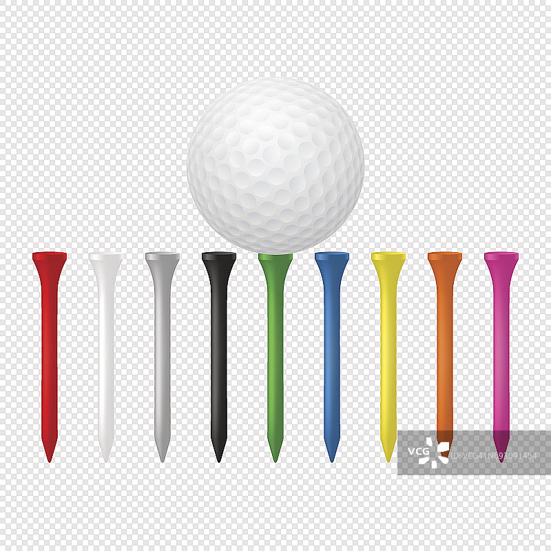 运动的插图-现实的高尔夫球与球座。设计矢量模板。特写孤立的透明背景图片素材
