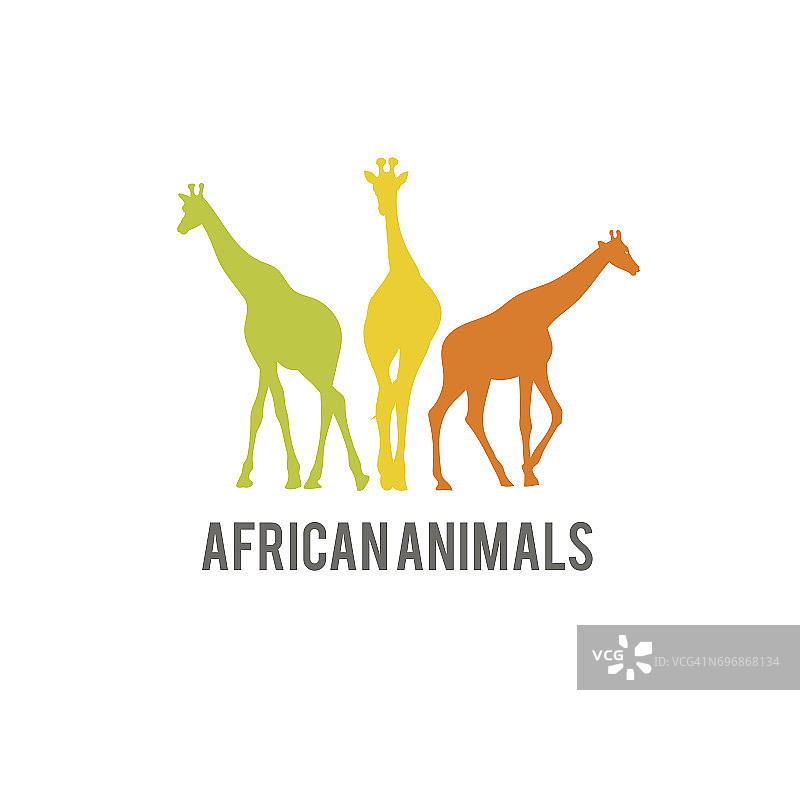野生非洲动物风格化图标。长颈鹿彩色剪影图标。图片素材