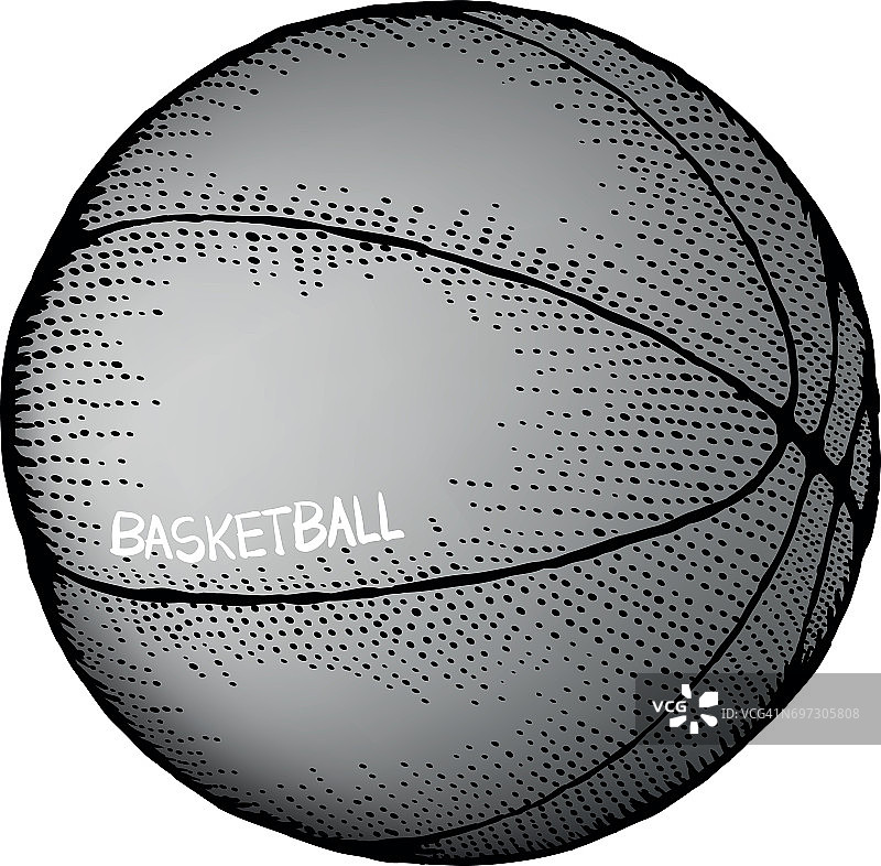 篮球绘画复古风格。涂鸦运动图标上的白色背景。图片素材