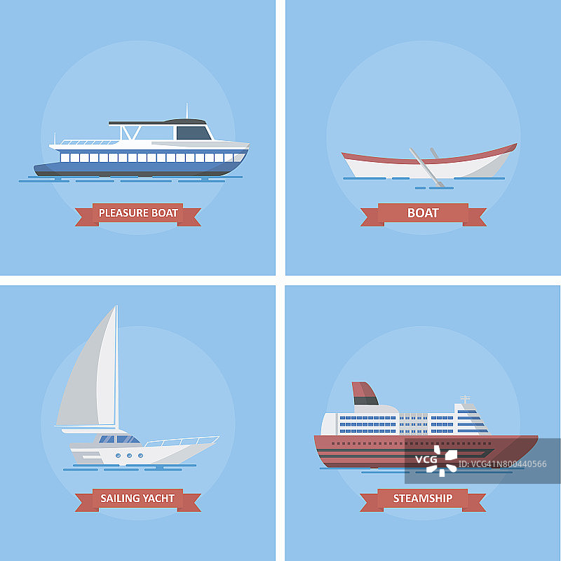 图标船舶和船在一个平坦的风格。图片素材