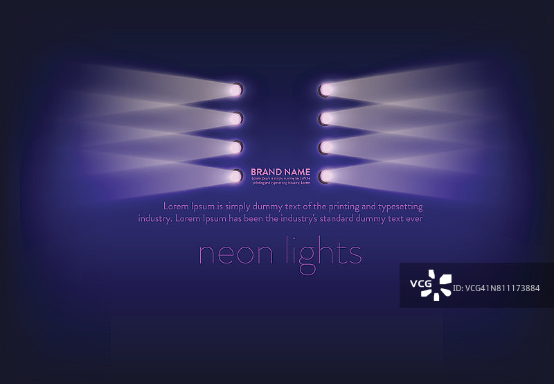 向量抽象紫色横幅用霓虹灯射灯，手电筒上的电线，光束，光线图片素材