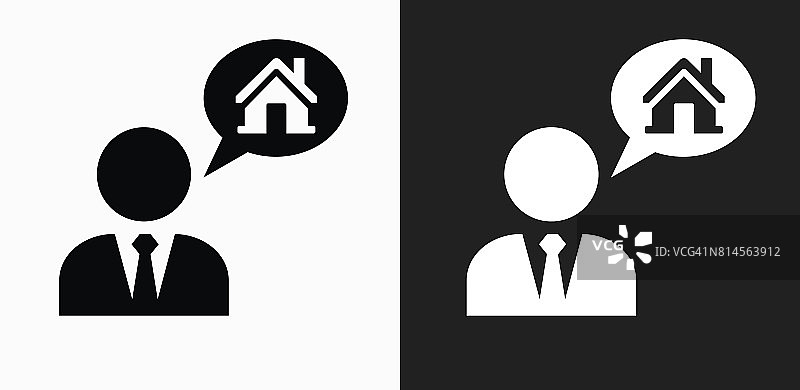 房地产经纪人和房子图标上的黑色和白色矢量背景图片素材