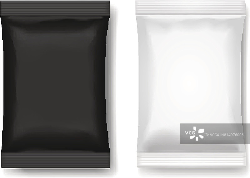 零食包装黑白，空白食品包装或巧克力或威化三维现实矢量插图图片素材
