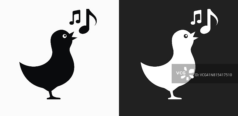 鸟唱歌图标在黑色和白色矢量背景图片素材