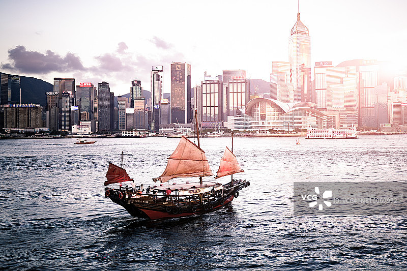 中国船在香港的天际线。图片素材