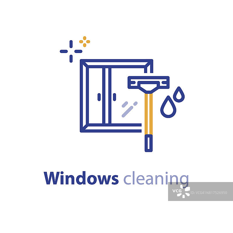 Windows清洁服务概念线图标，雨刷和水滴图片素材