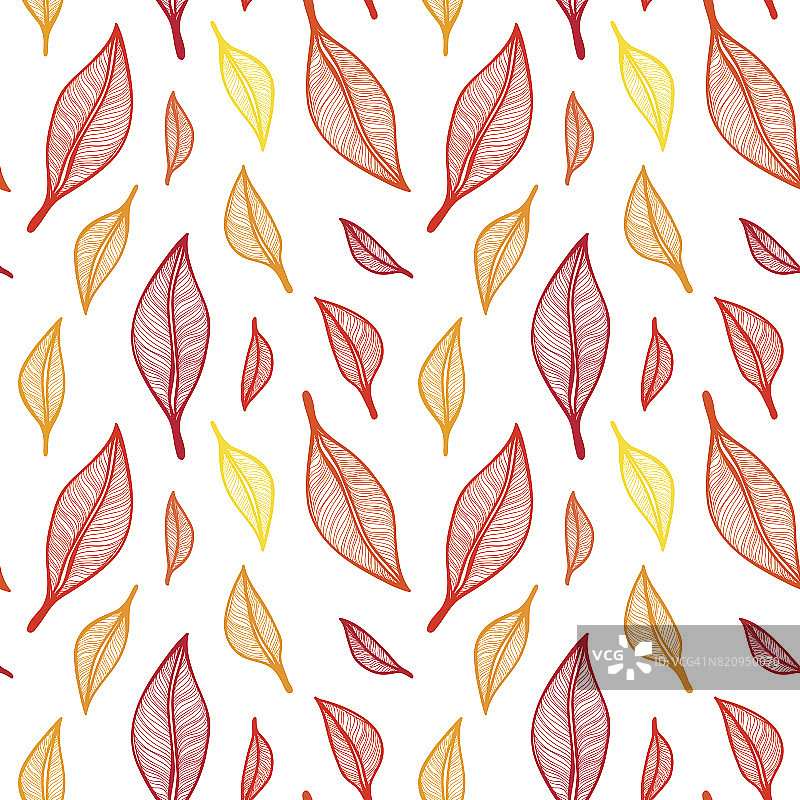 红色，橙色和黄色的叶子无缝图案图片素材