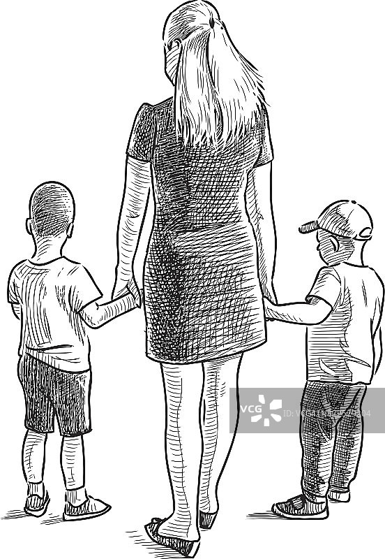 一个年轻女人和她的儿子们图片素材
