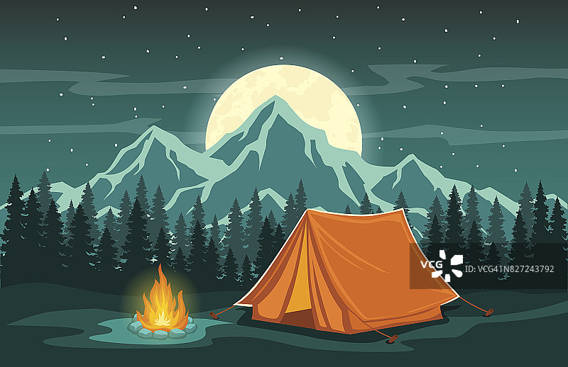 探险露营夜景图片素材