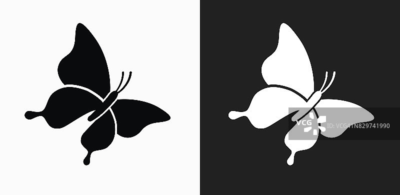 蝴蝶图标上的黑色和白色矢量背景图片素材